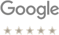 Google logo with five stars rating.